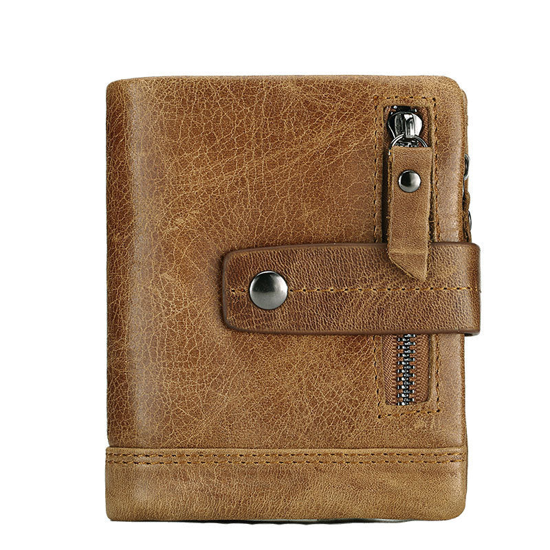 Men's Bag Zipper Buckle Multi-Card First Layer Cowhide Coin Purse Short Leather Men's Wallet